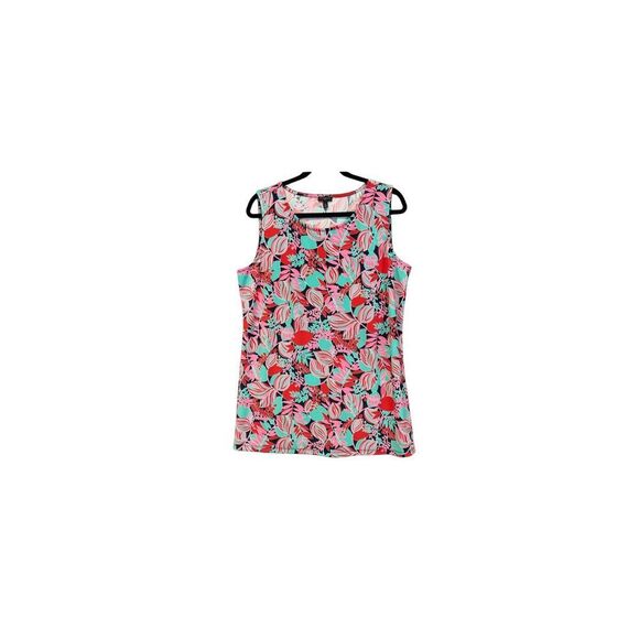 TALBOTS Tank Top Women’s 1X Pink Red Bright Tropical Print Scuba Fabric Tunic - Picture 2 of 14
